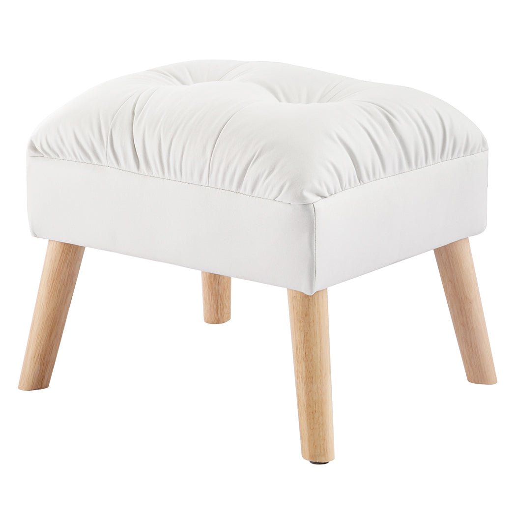 Accent Tufted Ottoman Footstool with Pine Wood Frame - Cream - Rivercity House & Home Co. (ABN 18 642 972 209) - Affordable Modern Furniture Australia