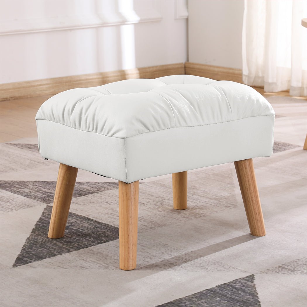 Accent Tufted Ottoman Footstool with Pine Wood Frame - Cream - Rivercity House & Home Co. (ABN 18 642 972 209) - Affordable Modern Furniture Australia