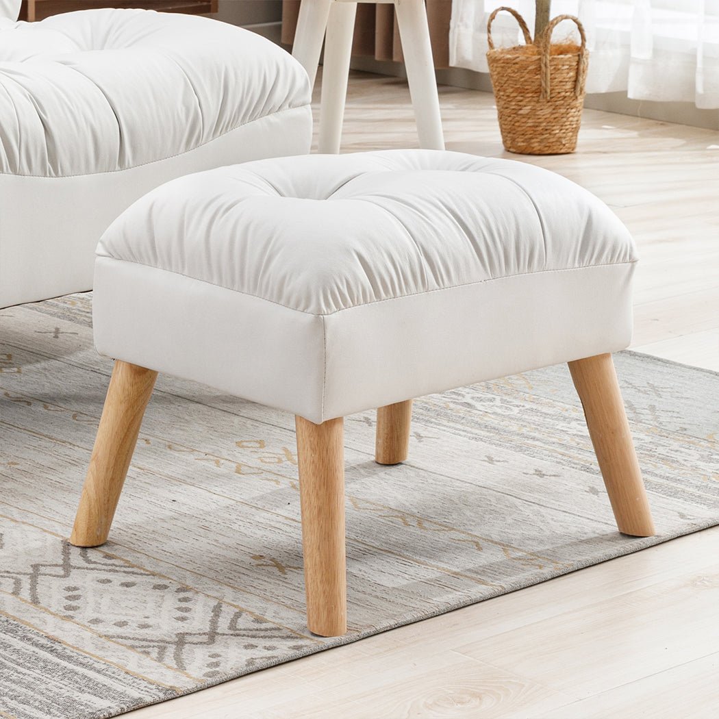 Accent Tufted Ottoman Footstool with Pine Wood Frame - Cream - Rivercity House & Home Co. (ABN 18 642 972 209) - Affordable Modern Furniture Australia