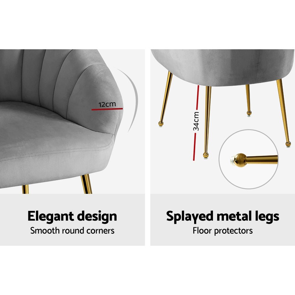 Accent Velvet Armchair Lounge Chair Grey - Rivercity House & Home Co. (ABN 18 642 972 209) - Affordable Modern Furniture Australia