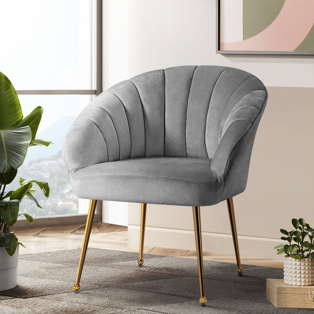 Accent Velvet Armchair Lounge Chair Grey - Rivercity House & Home Co. (ABN 18 642 972 209) - Affordable Modern Furniture Australia