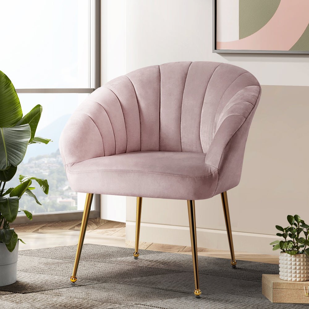Accent Velvet Armchair Lounge Chair Pink - Main Image