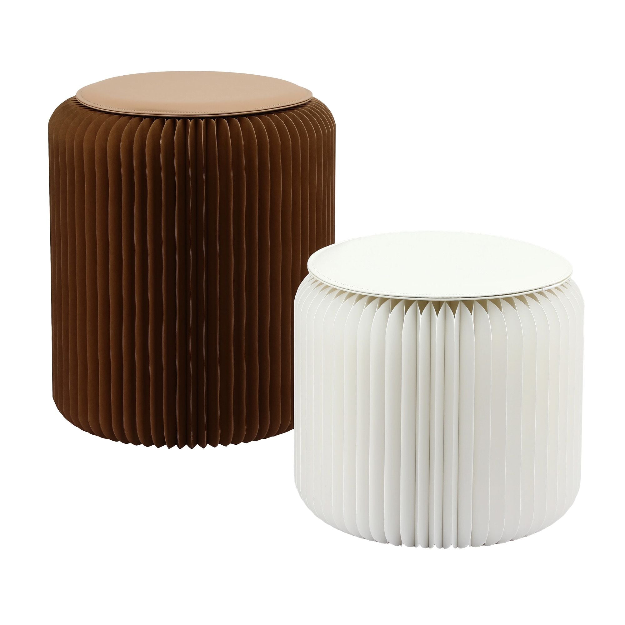 Accordion Folding Paper Stools Set Includes 2 Cushions Natural Kraft 100KG Capacity - Furniture > Living Room > Ottomans & Footstools - Rivercity House & Home Co. (ABN 18 642 972 209) - Affordable Modern Furniture Australia