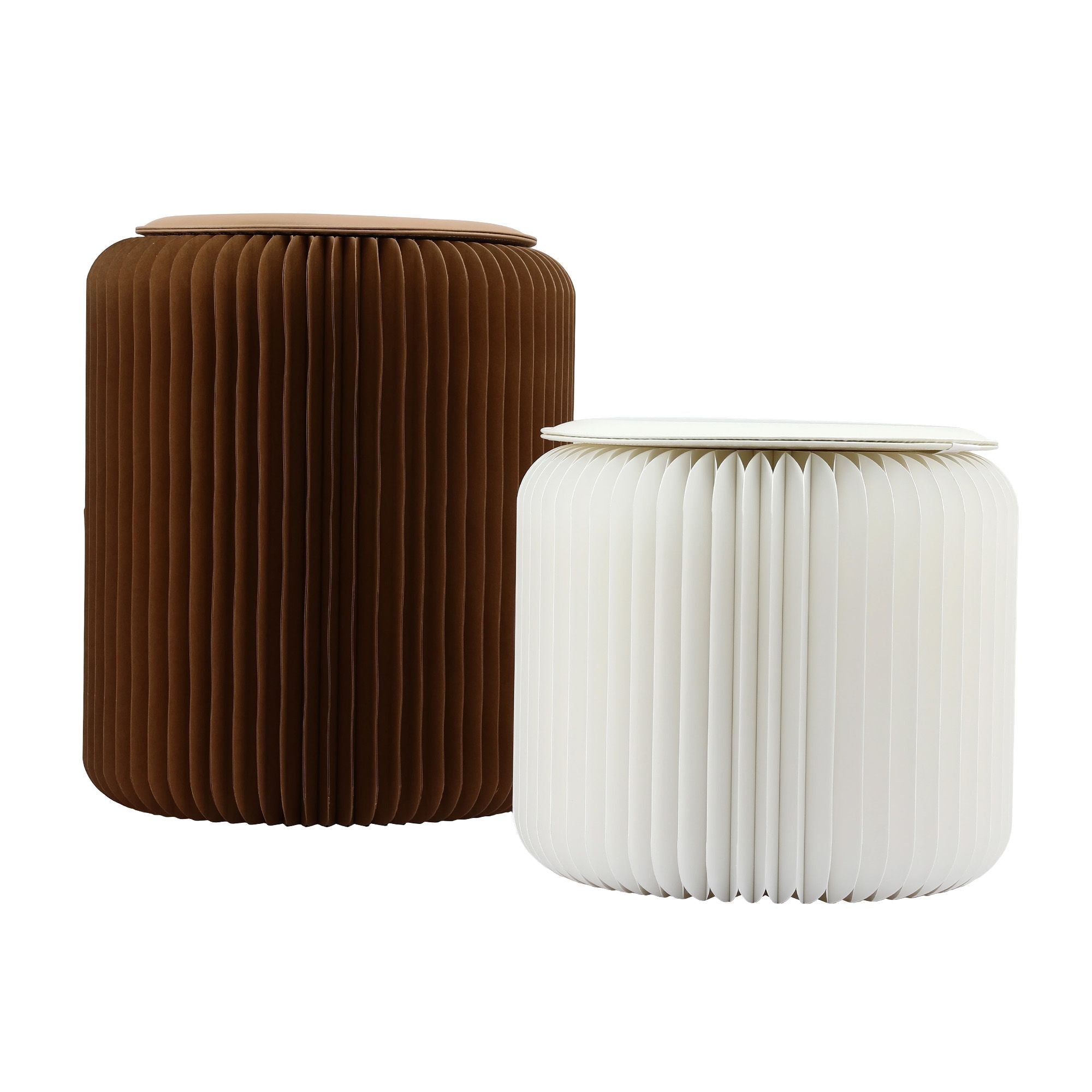 Accordion Folding Paper Stools Set Includes 2 Cushions Natural Kraft 100KG Capacity - Furniture > Living Room > Ottomans & Footstools - Rivercity House & Home Co. (ABN 18 642 972 209) - Affordable Modern Furniture Australia
