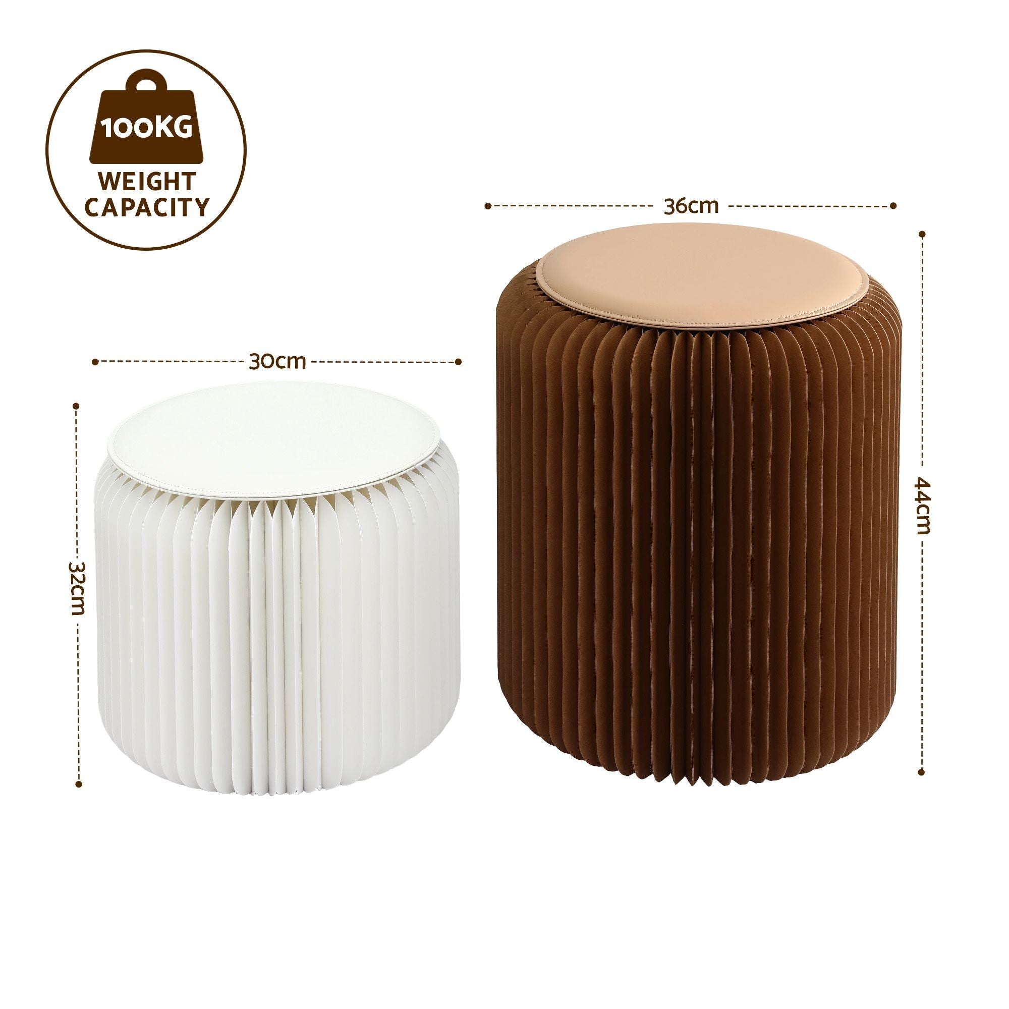 Accordion Folding Paper Stools Set Includes 2 Cushions Natural Kraft 100KG Capacity - Furniture > Living Room > Ottomans & Footstools - Rivercity House & Home Co. (ABN 18 642 972 209) - Affordable Modern Furniture Australia