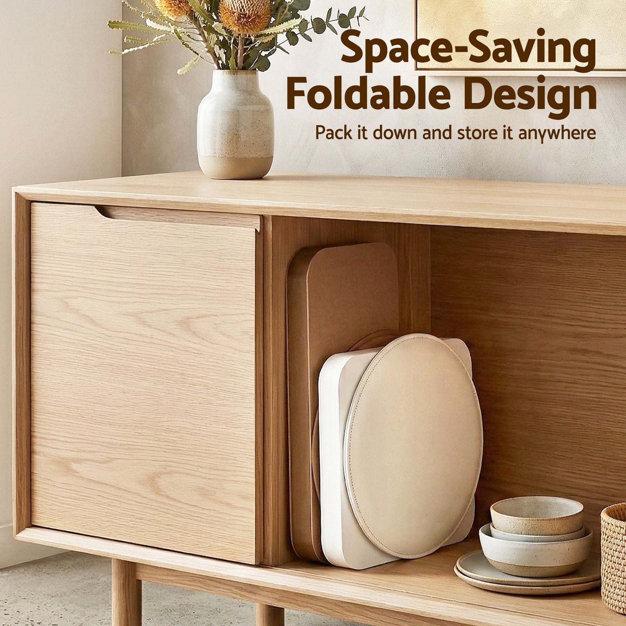 Accordion Folding Paper Stools Set Includes 2 Cushions Natural Kraft 100KG Capacity - Furniture > Living Room > Ottomans & Footstools - Rivercity House & Home Co. (ABN 18 642 972 209) - Affordable Modern Furniture Australia