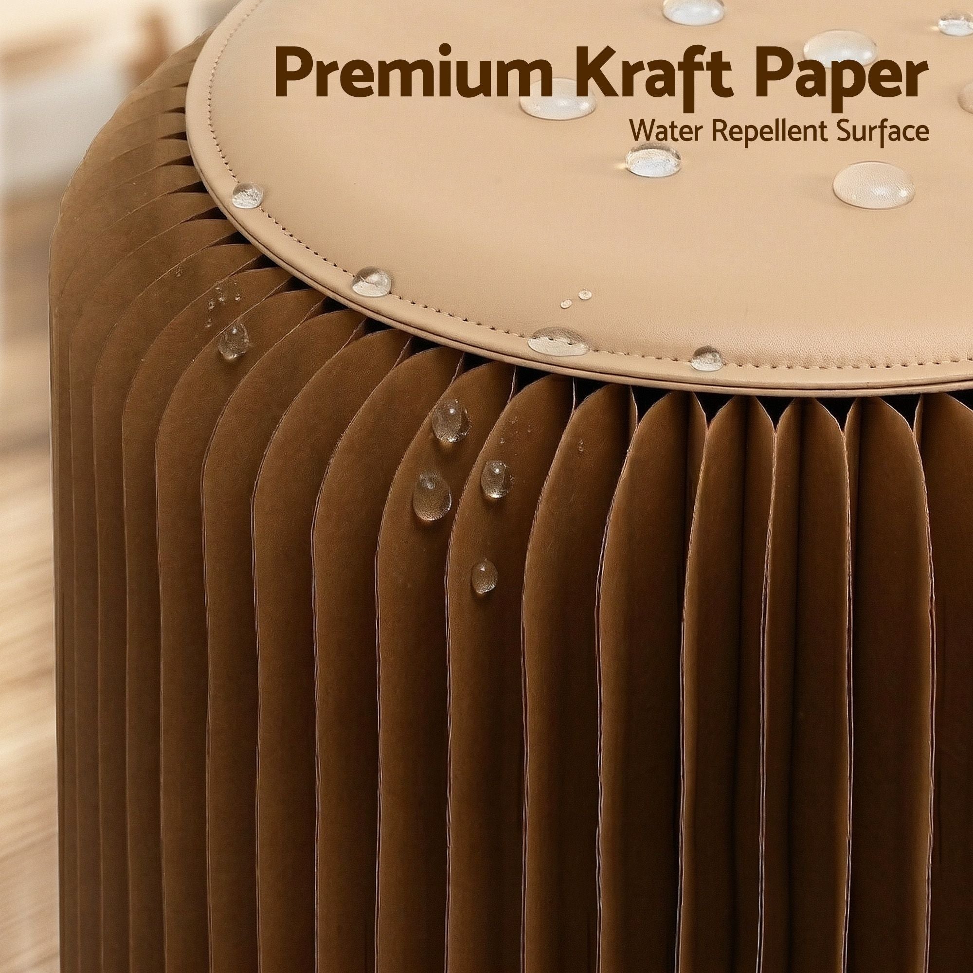Accordion Folding Paper Stools Set Includes 2 Cushions Natural Kraft 100KG Capacity - Furniture > Living Room > Ottomans & Footstools - Rivercity House & Home Co. (ABN 18 642 972 209) - Affordable Modern Furniture Australia