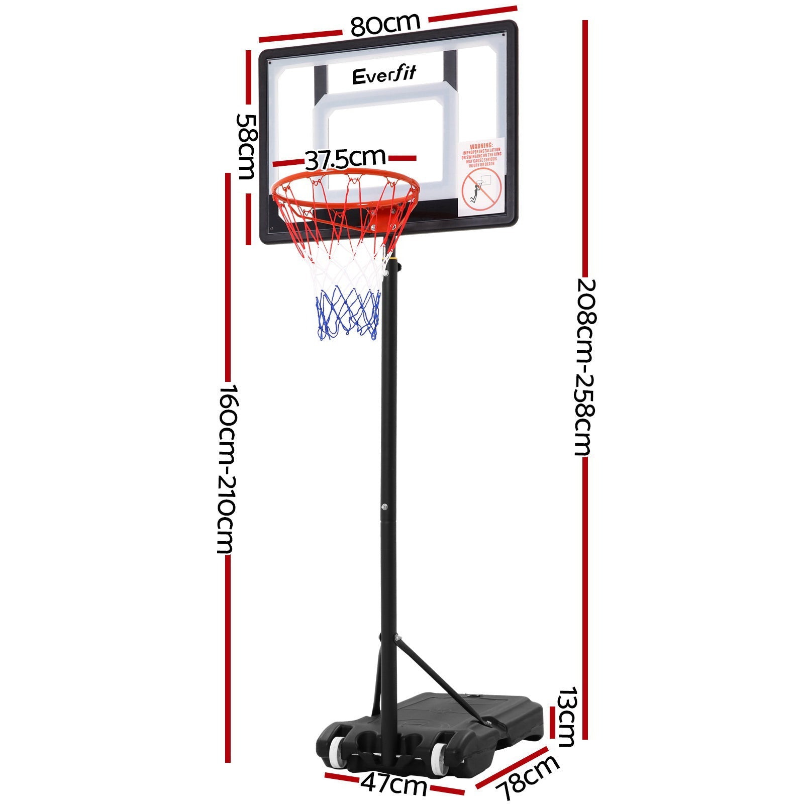 Adjustable 2.1M Portable Basketball Hoop Stand System - Clear - Sports & Fitness > Ball Sports > Basketball & Basketball Accessories - Rivercity House & Home Co. (ABN 18 642 972 209) - Affordable Modern Furniture Australia