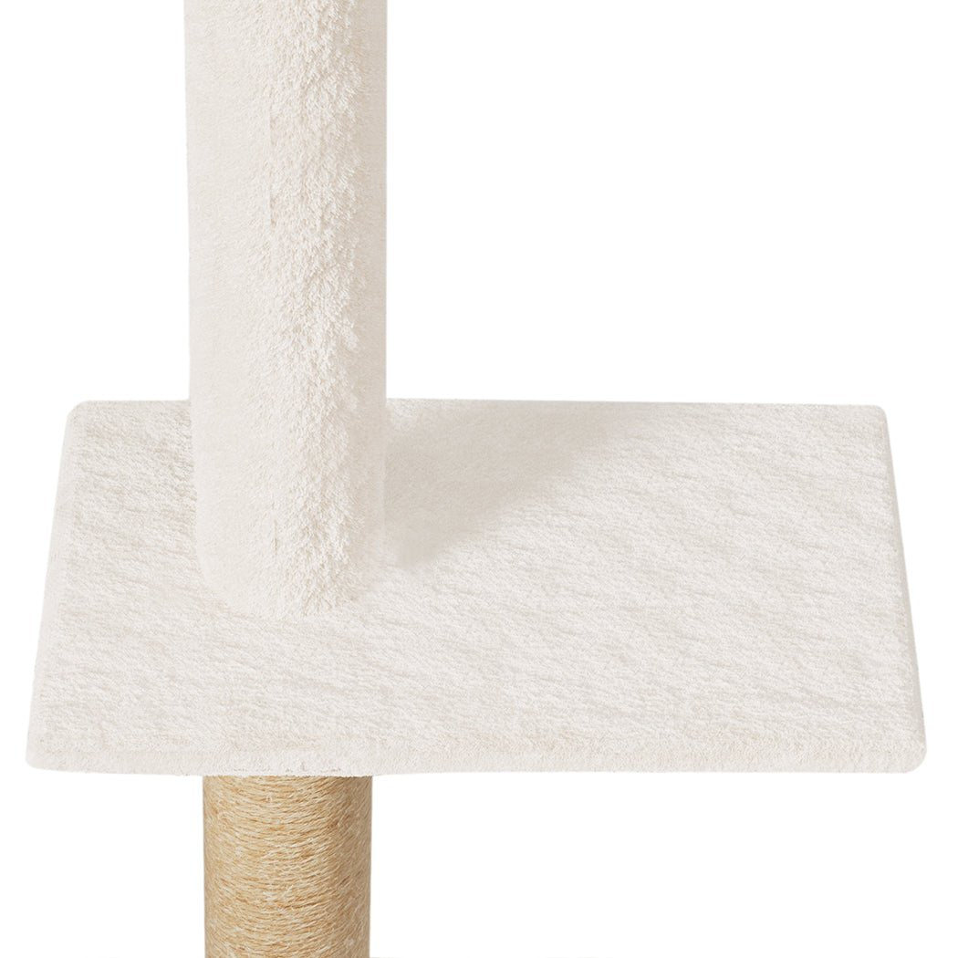 Adjustable 230 - 275cm Cat Tree Tower Scratching Post with Hanging Toy - Beige - Rivercity House & Home Co. (ABN 18 642 972 209) - Affordable Modern Furniture Australia