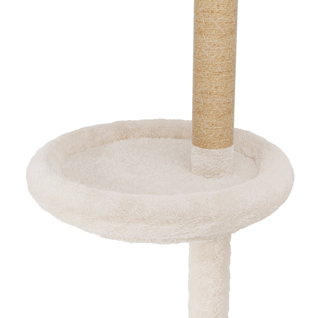 Adjustable 230 - 275cm Cat Tree Tower Scratching Post with Hanging Toy - Beige - Rivercity House & Home Co. (ABN 18 642 972 209) - Affordable Modern Furniture Australia