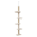 Adjustable 230-275cm Cat Tree Tower Scratching Post with Hanging Toy - Beige