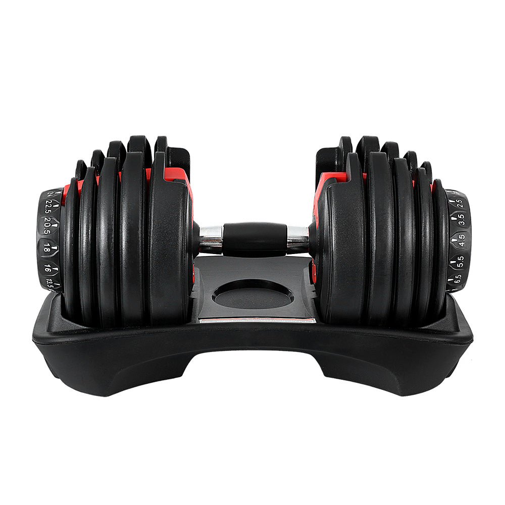 Adjustable 24kg Dumbbell with Weight Plates and Holder - Black and Red - Sports & Fitness > Exercise, Gym & Fitness > Free Weights - Rivercity House & Home Co. (ABN 18 642 972 209) - Affordable Modern Furniture Australia