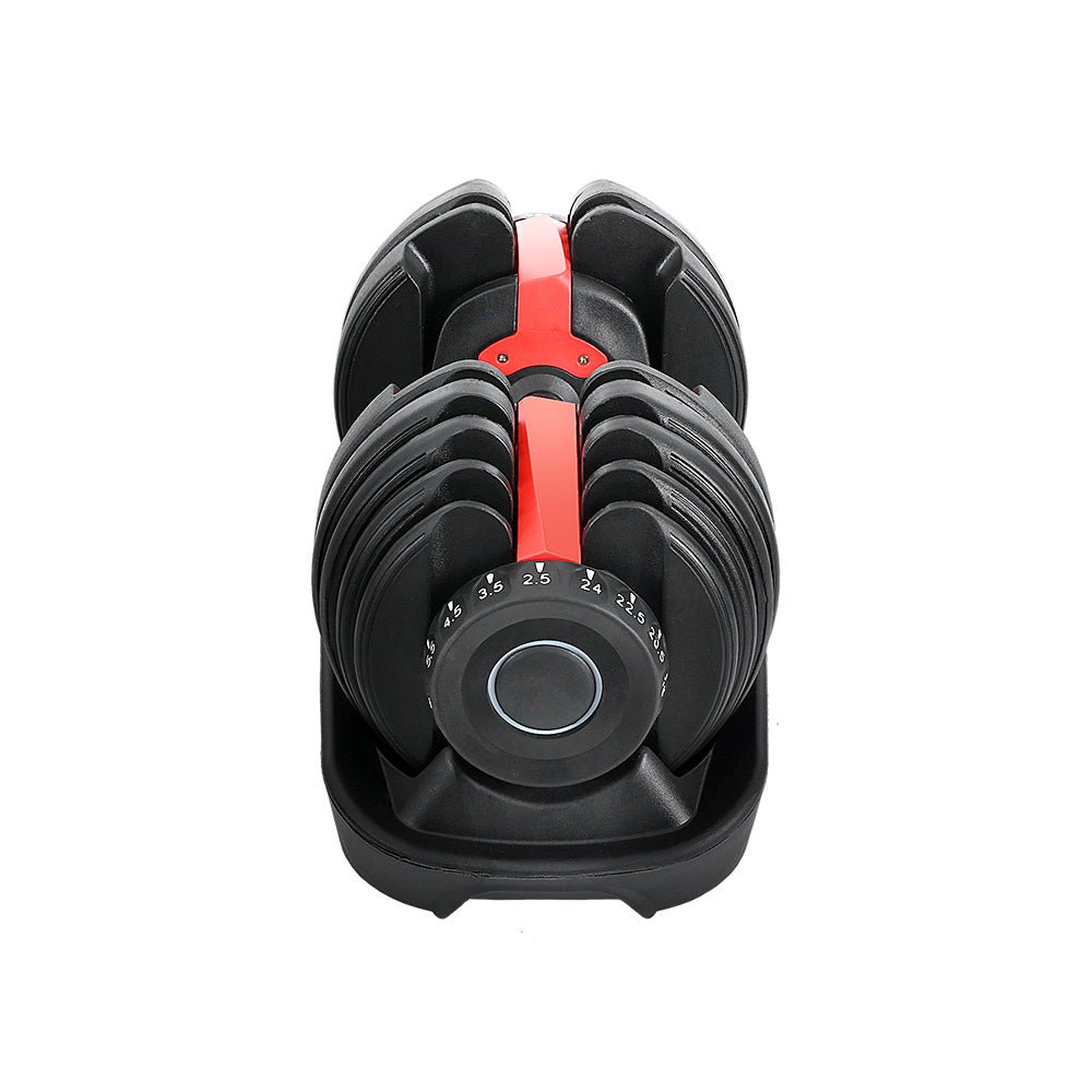 Adjustable 24kg Dumbbell with Weight Plates and Holder - Black and Red - Sports & Fitness > Exercise, Gym & Fitness > Free Weights - Rivercity House & Home Co. (ABN 18 642 972 209) - Affordable Modern Furniture Australia