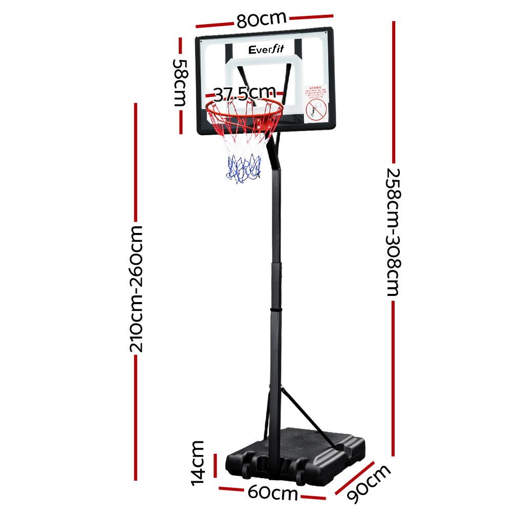 Adjustable 2.6M Portable Basketball Hoop Stand System - Clear - Sports & Fitness > Ball Sports > Basketball & Basketball Accessories - Rivercity House & Home Co. (ABN 18 642 972 209) - Affordable Modern Furniture Australia