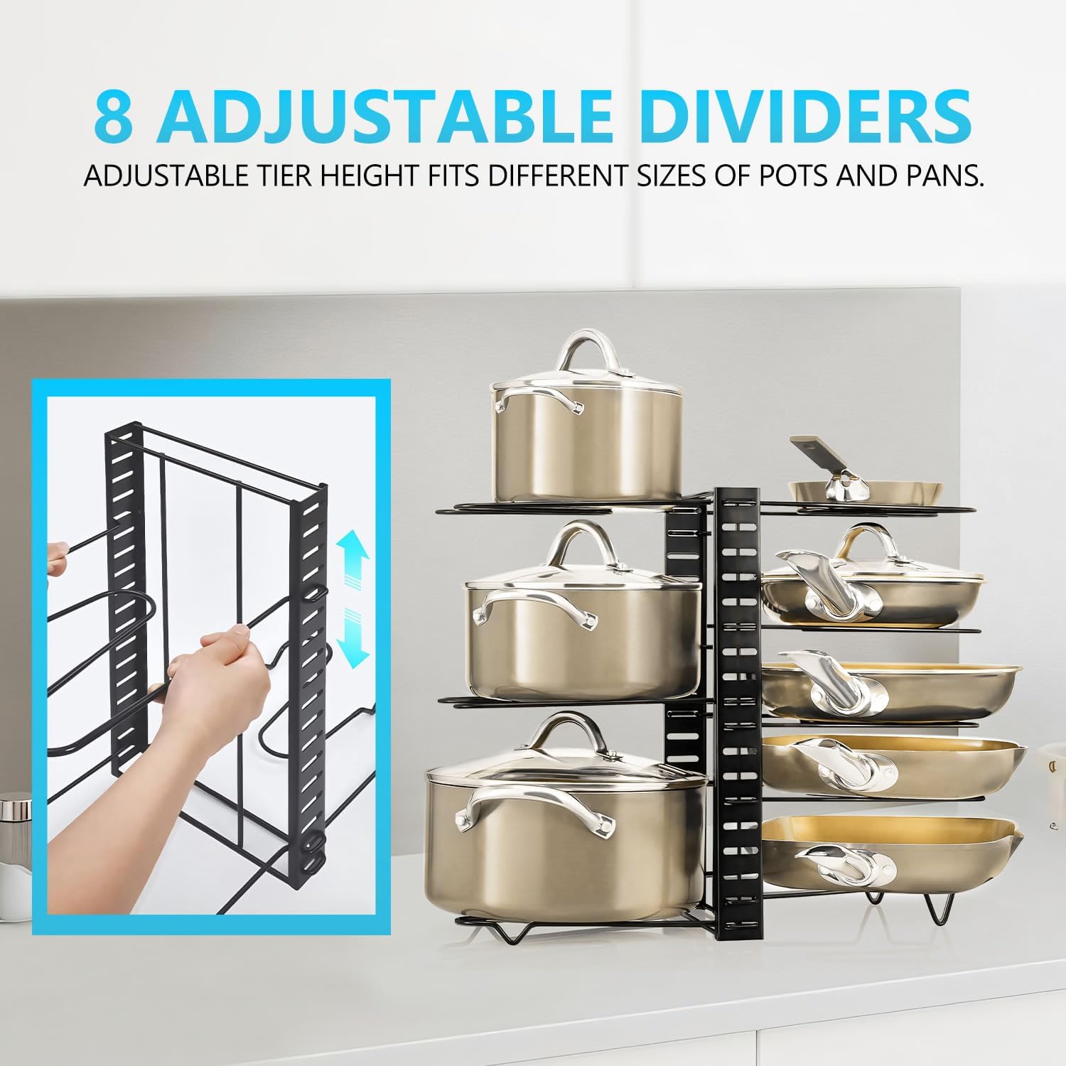 Adjustable 8 - Tier Pan Rack Pot Organizer for Kitchen Cabinet - Home & Garden > Kitchenware > Bakeware & Accessories - Rivercity House & Home Co. (ABN 18 642 972 209) - Affordable Modern Furniture Australia