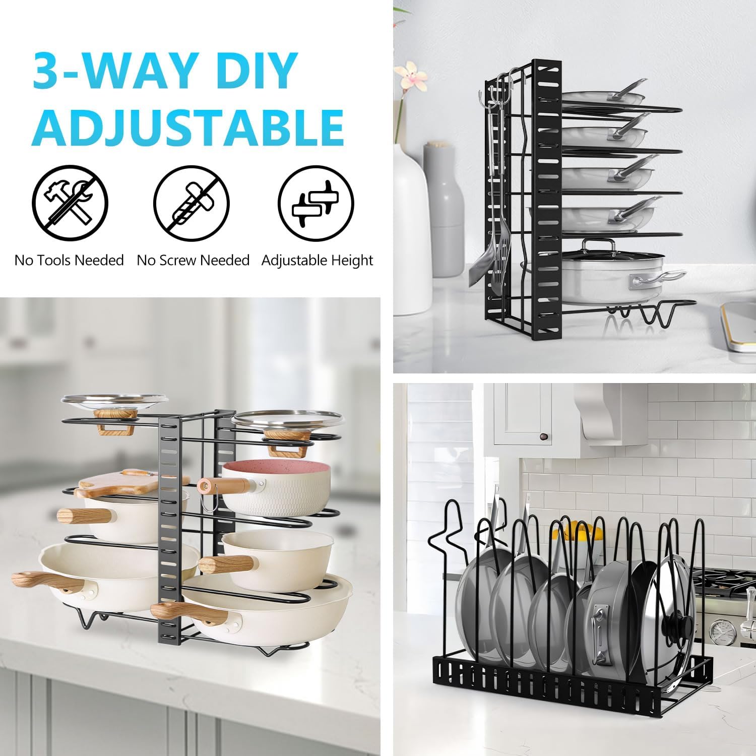 Adjustable 8 - Tier Pan Rack Pot Organizer for Kitchen Cabinet - Home & Garden > Kitchenware > Bakeware & Accessories - Rivercity House & Home Co. (ABN 18 642 972 209) - Affordable Modern Furniture Australia