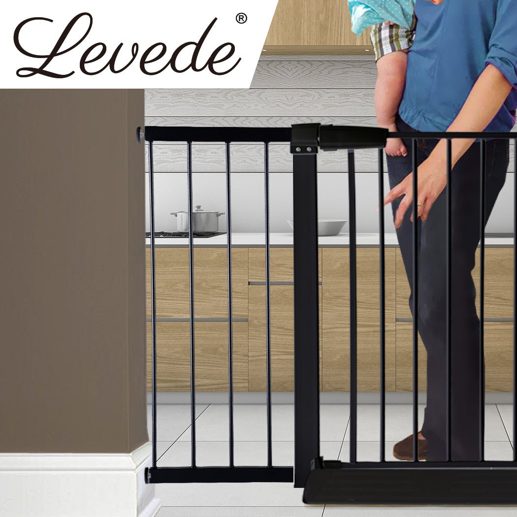 Adjustable Baby and Pet Safety Gate with 30cm Extension - Black - Rivercity House & Home Co. (ABN 18 642 972 209) - Affordable Modern Furniture Australia