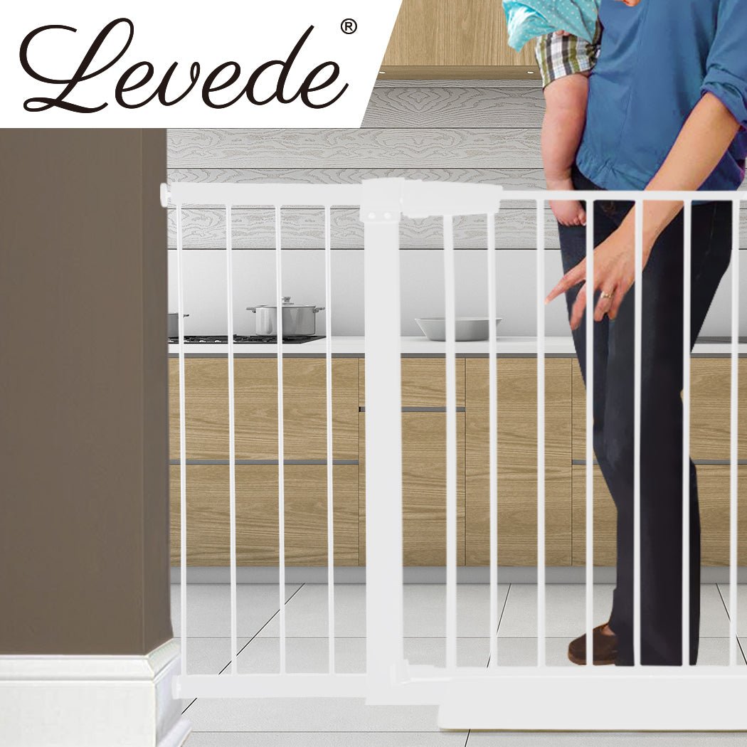 Adjustable Baby and Pet Safety Gate with 30cm Extension - White - Rivercity House & Home Co. (ABN 18 642 972 209) - Affordable Modern Furniture Australia