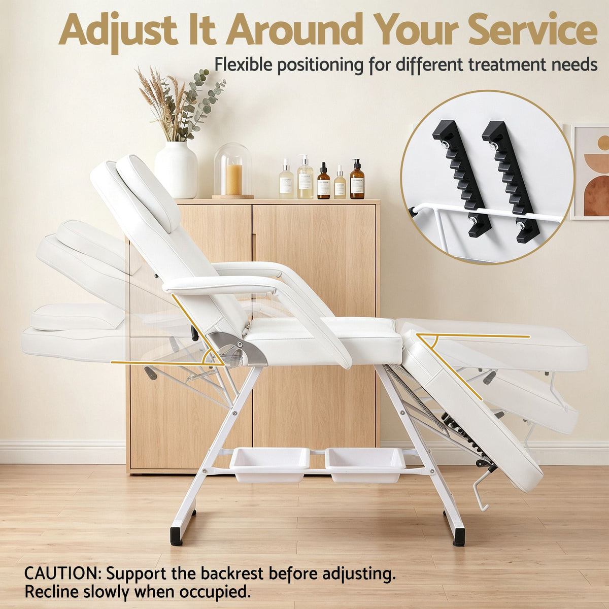 Adjustable Beauty Bed with Stool for Facial, Massage, Tattoo and Salon Services - White - Health & Beauty > Massage & Relaxation > Massage Tables - Rivercity House & Home Co. (ABN 18 642 972 209) - Affordable Modern Furniture Australia