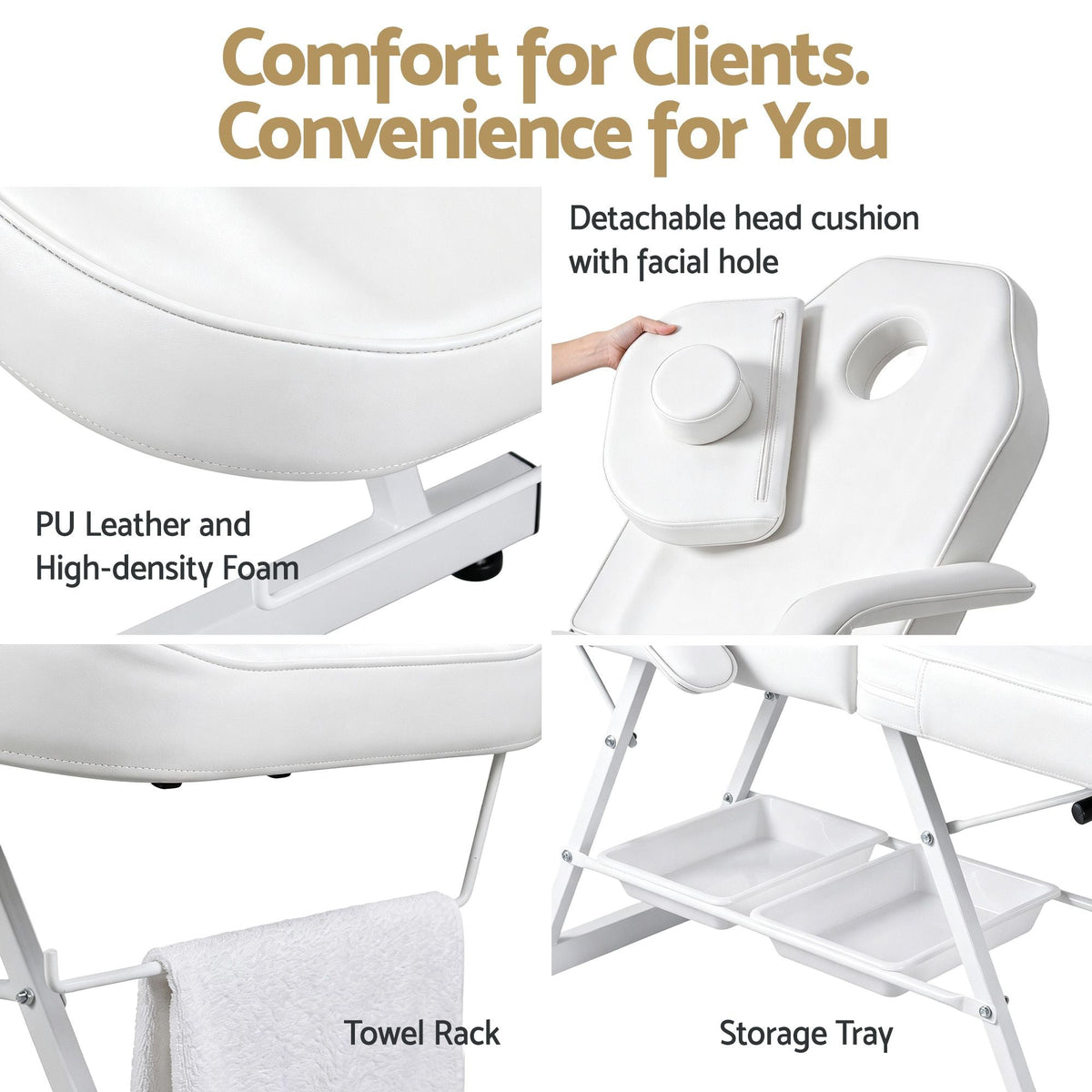 Adjustable Beauty Bed with Stool for Facial, Massage, Tattoo and Salon Services - White - Health & Beauty > Massage & Relaxation > Massage Tables - Rivercity House & Home Co. (ABN 18 642 972 209) - Affordable Modern Furniture Australia
