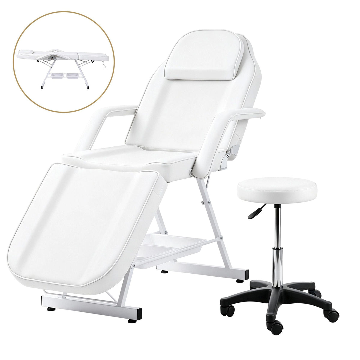 Adjustable Beauty Bed with Stool for Facial, Massage, Tattoo and Salon Services - White - Health & Beauty > Massage & Relaxation > Massage Tables - Rivercity House & Home Co. (ABN 18 642 972 209) - Affordable Modern Furniture Australia