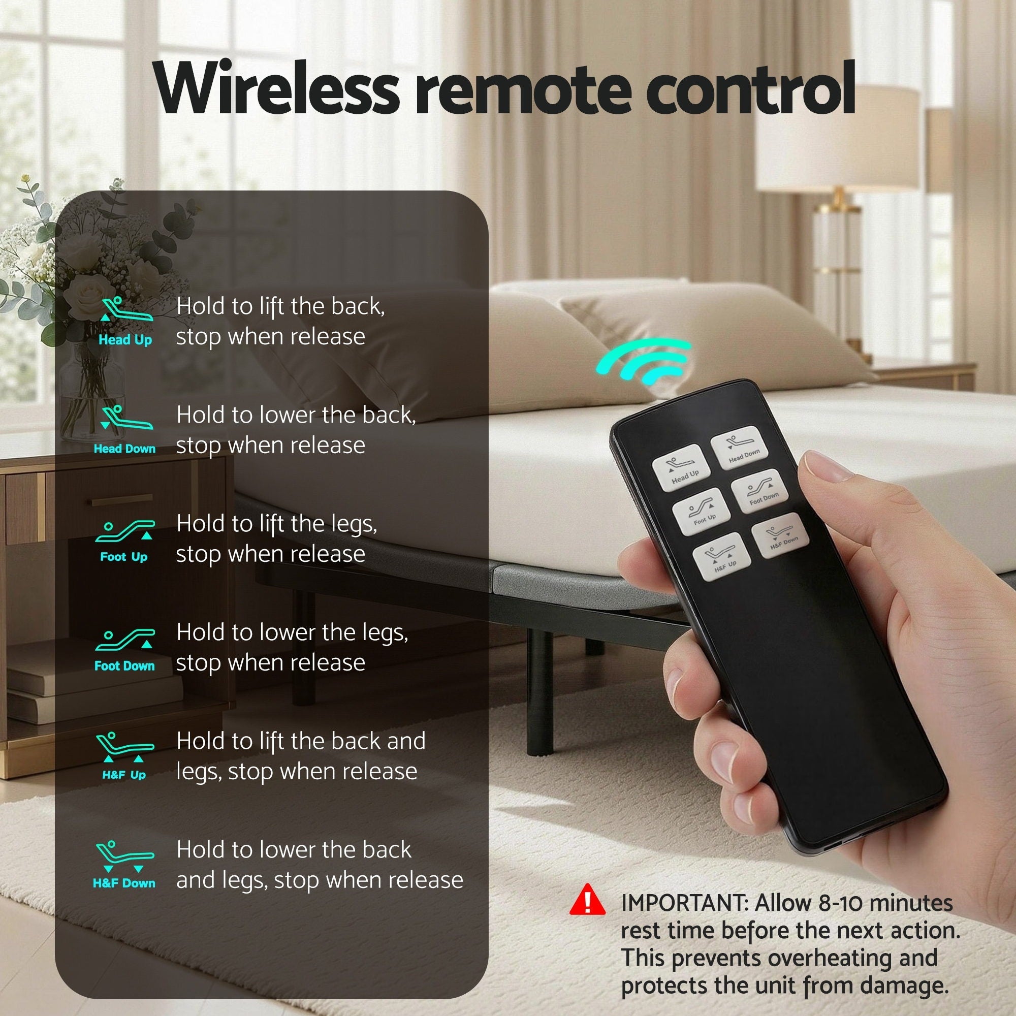 Adjustable Bed Frame Double Size Electric Bed Base Wireless Remote Control Zero Gravity Power Bed Foundation - Furniture > Bedroom > Beds & Bed Frames - Rivercity House & Home Co. (ABN 18 642 972 209) - Affordable Modern Furniture Australia