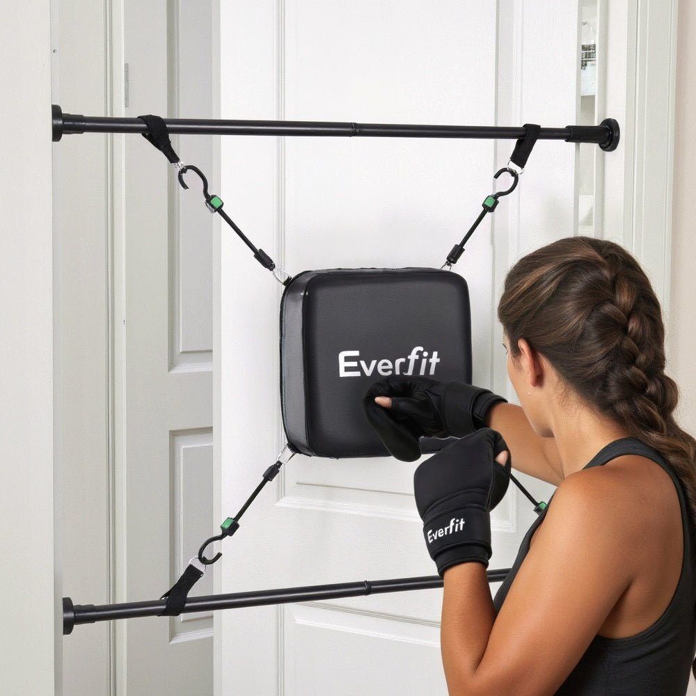 Adjustable Doorway Punching Bag with Boxing Gloves for Apartment Use - Black - Sports & Fitness > Exercise, Gym & Fitness > Boxing & Martial Arts - Rivercity House & Home Co. (ABN 18 642 972 209) - Affordable Modern Furniture Australia
