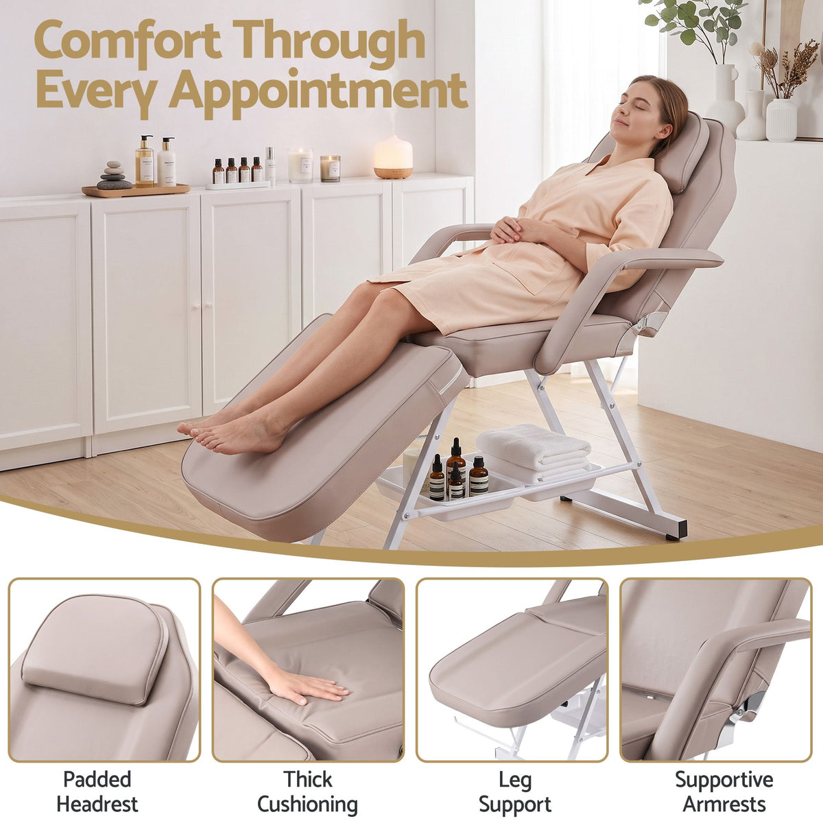 Adjustable Facial Massage Beauty Bed with Stool for Salon and Tattoo Services - Beige - Health & Beauty > Massage & Relaxation > Massage Tables - Rivercity House & Home Co. (ABN 18 642 972 209) - Affordable Modern Furniture Australia
