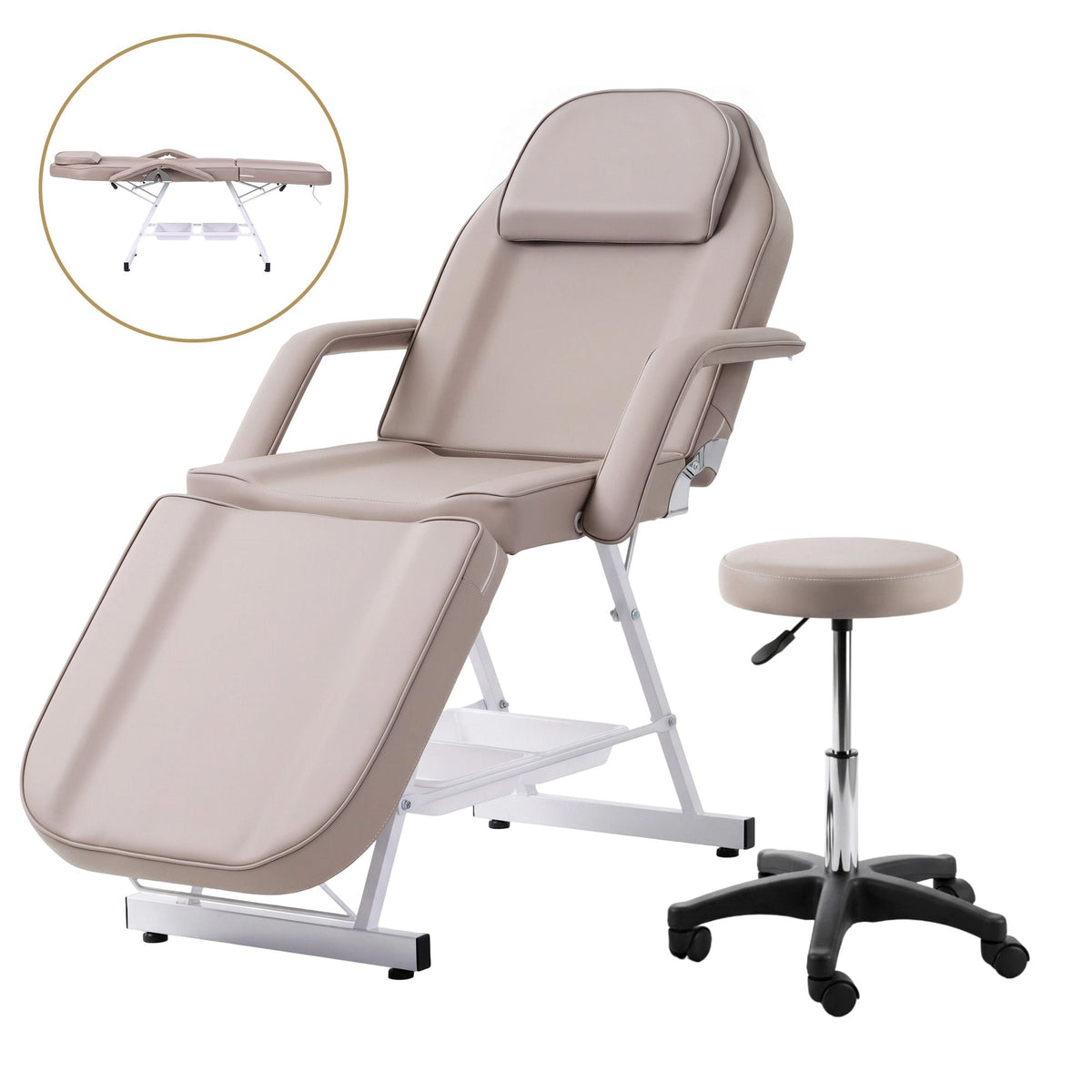 Adjustable Facial Massage Beauty Bed with Stool for Salon and Tattoo Services - Beige - Health & Beauty > Massage & Relaxation > Massage Tables - Rivercity House & Home Co. (ABN 18 642 972 209) - Affordable Modern Furniture Australia