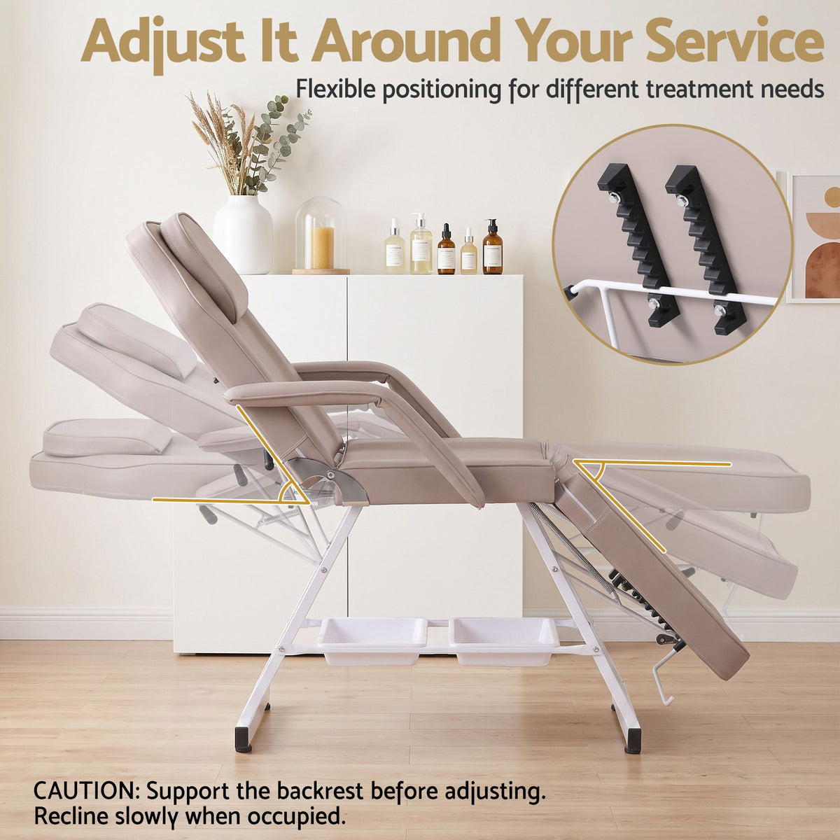 Adjustable Facial Massage Beauty Bed with Stool for Salon and Tattoo Services - Beige - Health & Beauty > Massage & Relaxation > Massage Tables - Rivercity House & Home Co. (ABN 18 642 972 209) - Affordable Modern Furniture Australia