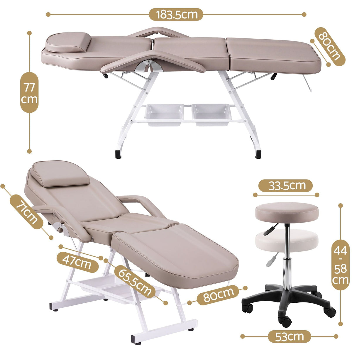 Adjustable Facial Massage Beauty Bed with Stool for Salon and Tattoo Services - Beige - Health & Beauty > Massage & Relaxation > Massage Tables - Rivercity House & Home Co. (ABN 18 642 972 209) - Affordable Modern Furniture Australia