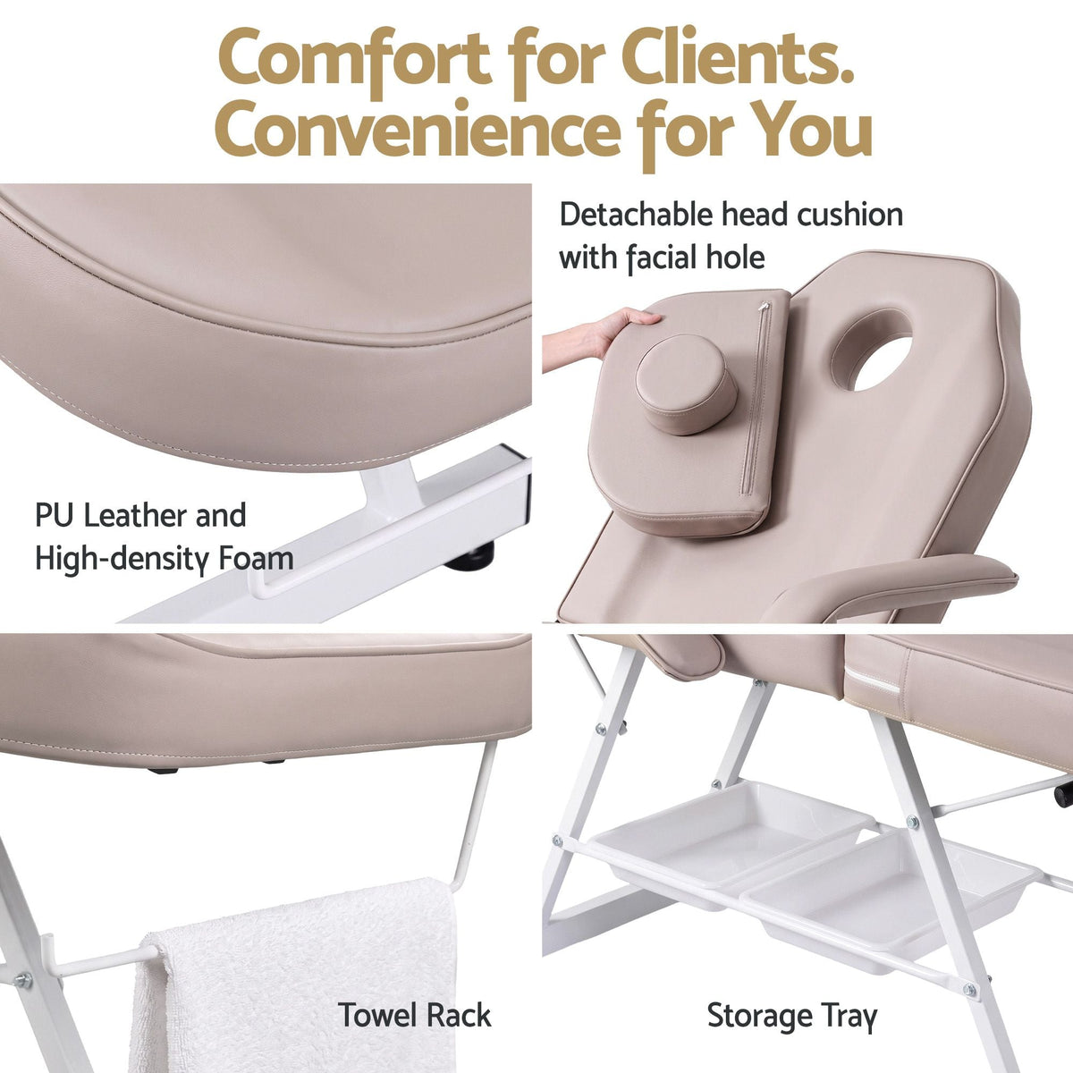 Adjustable Facial Massage Beauty Bed with Stool for Salon and Tattoo Services - Beige - Health & Beauty > Massage & Relaxation > Massage Tables - Rivercity House & Home Co. (ABN 18 642 972 209) - Affordable Modern Furniture Australia