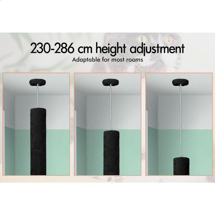 Adjustable Floor to Ceiling Cat Tree Tower 230 - 286cm for Indoor Cats - Black - Home & Garden > DIY > Flooring - Rivercity House & Home Co. (ABN 18 642 972 209) - Affordable Modern Furniture Australia