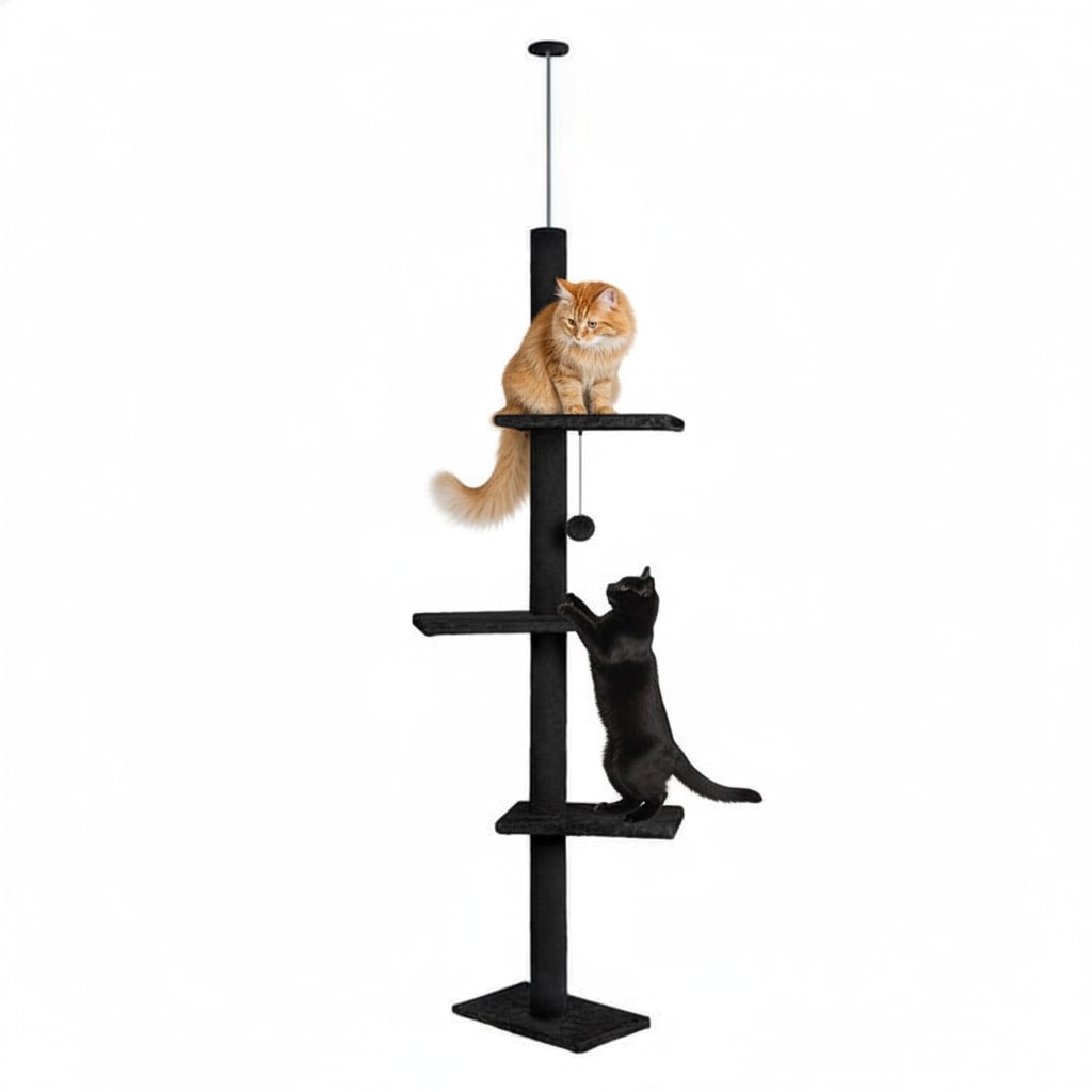 Adjustable Floor to Ceiling Cat Tree Tower 230 - 286cm for Indoor Cats - Black - Home & Garden > DIY > Flooring - Rivercity House & Home Co. (ABN 18 642 972 209) - Affordable Modern Furniture Australia