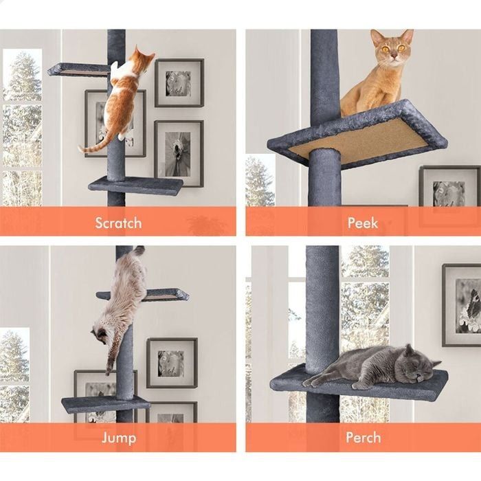 Adjustable Floor to Ceiling Cat Tree Tower 230 - 286cm for Indoor Cats - Grey - Home & Garden > DIY > Flooring - Rivercity House & Home Co. (ABN 18 642 972 209) - Affordable Modern Furniture Australia