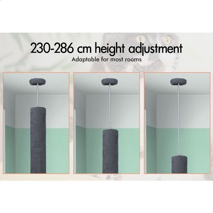 Adjustable Floor to Ceiling Cat Tree Tower 230 - 286cm for Indoor Cats - Grey - Home & Garden > DIY > Flooring - Rivercity House & Home Co. (ABN 18 642 972 209) - Affordable Modern Furniture Australia