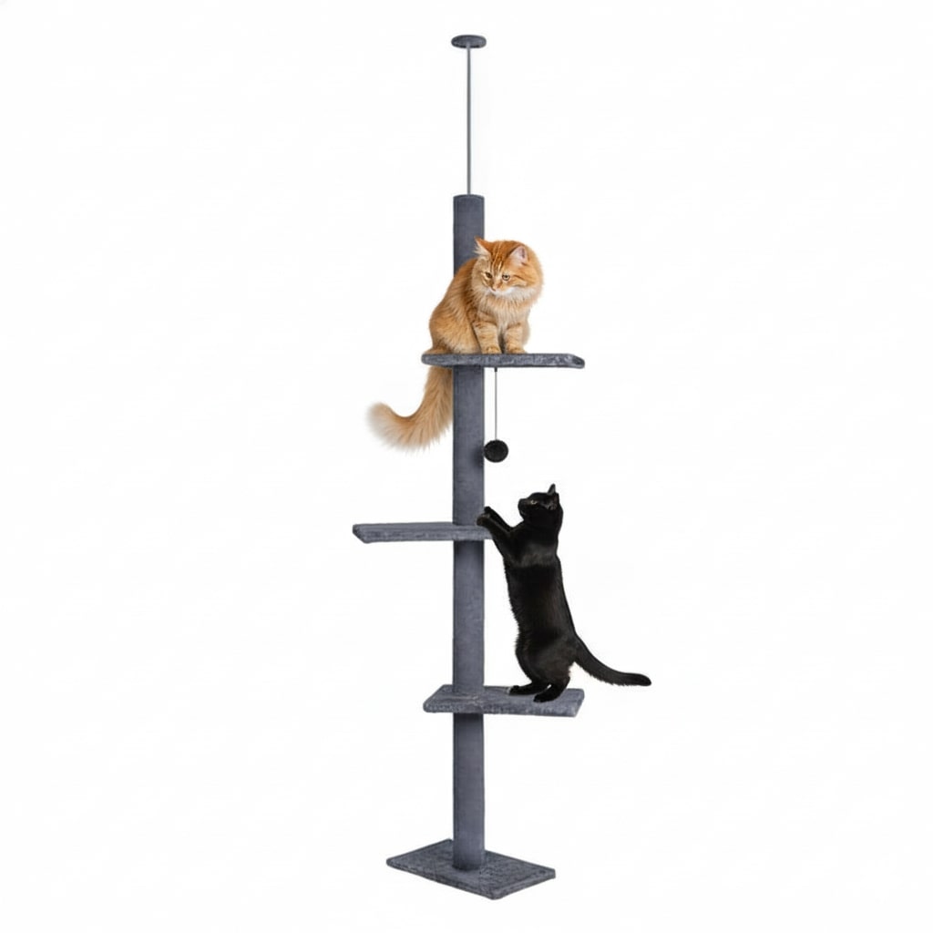 Adjustable Floor to Ceiling Cat Tree Tower 230 - 286cm for Indoor Cats - Grey - Home & Garden > DIY > Flooring - Rivercity House & Home Co. (ABN 18 642 972 209) - Affordable Modern Furniture Australia