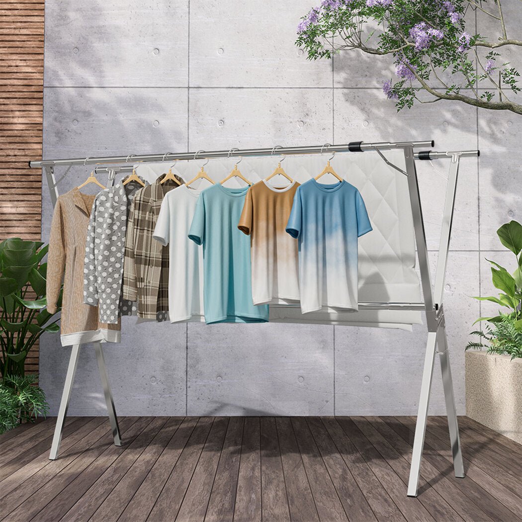 Adjustable Foldable Clothes Drying Airer 150 - 240cm with Windproof Hooks - Silver - Rivercity House & Home Co. (ABN 18 642 972 209) - Affordable Modern Furniture Australia