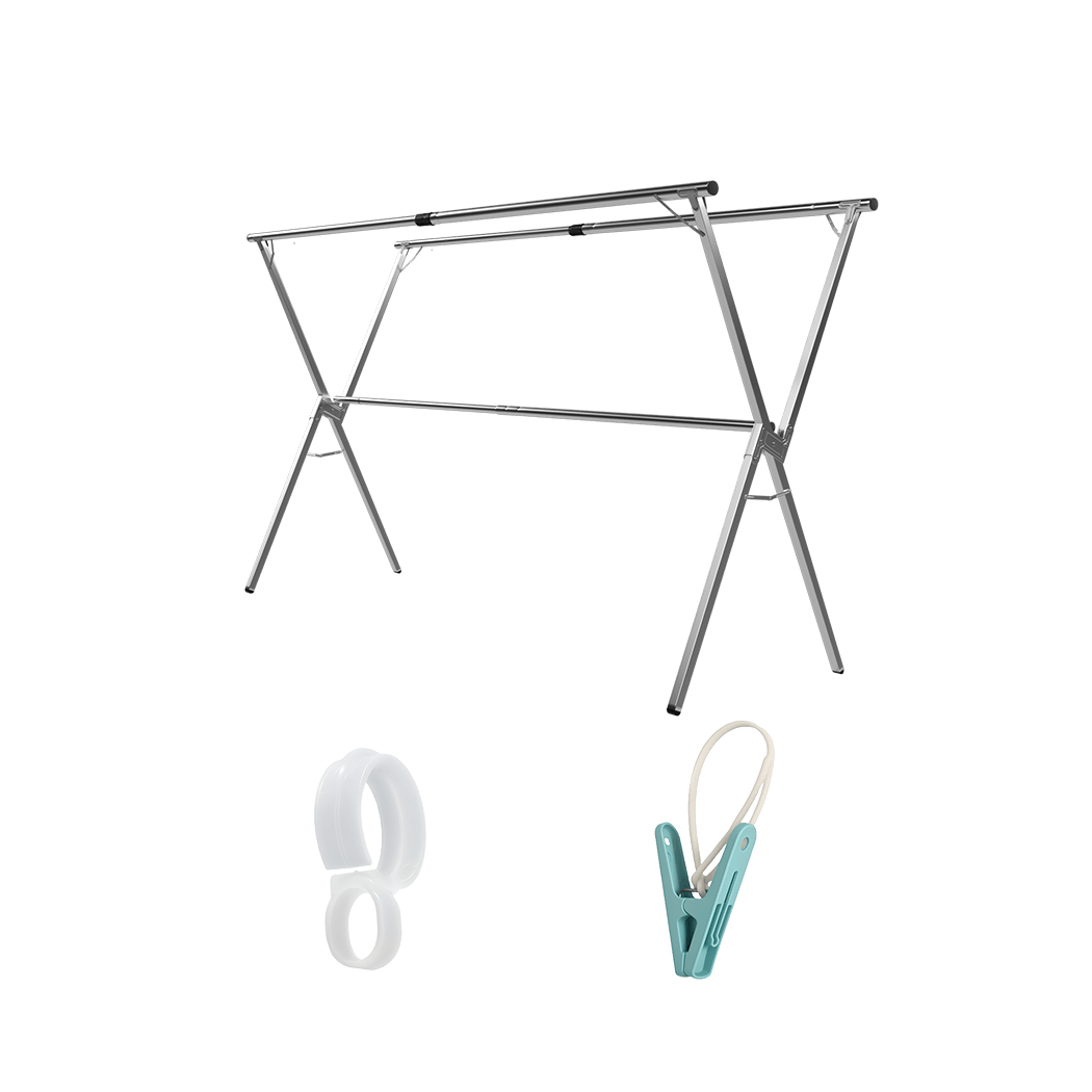 Adjustable Foldable Clothes Drying Airer 150 - 240cm with Windproof Hooks - Silver - Rivercity House & Home Co. (ABN 18 642 972 209) - Affordable Modern Furniture Australia