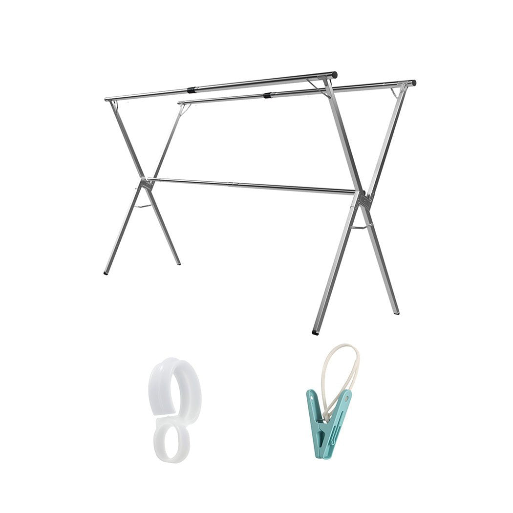 Adjustable Foldable Clothes Drying Airer 150 - 240cm with Windproof Hooks - Silver - Rivercity House & Home Co. (ABN 18 642 972 209) - Affordable Modern Furniture Australia