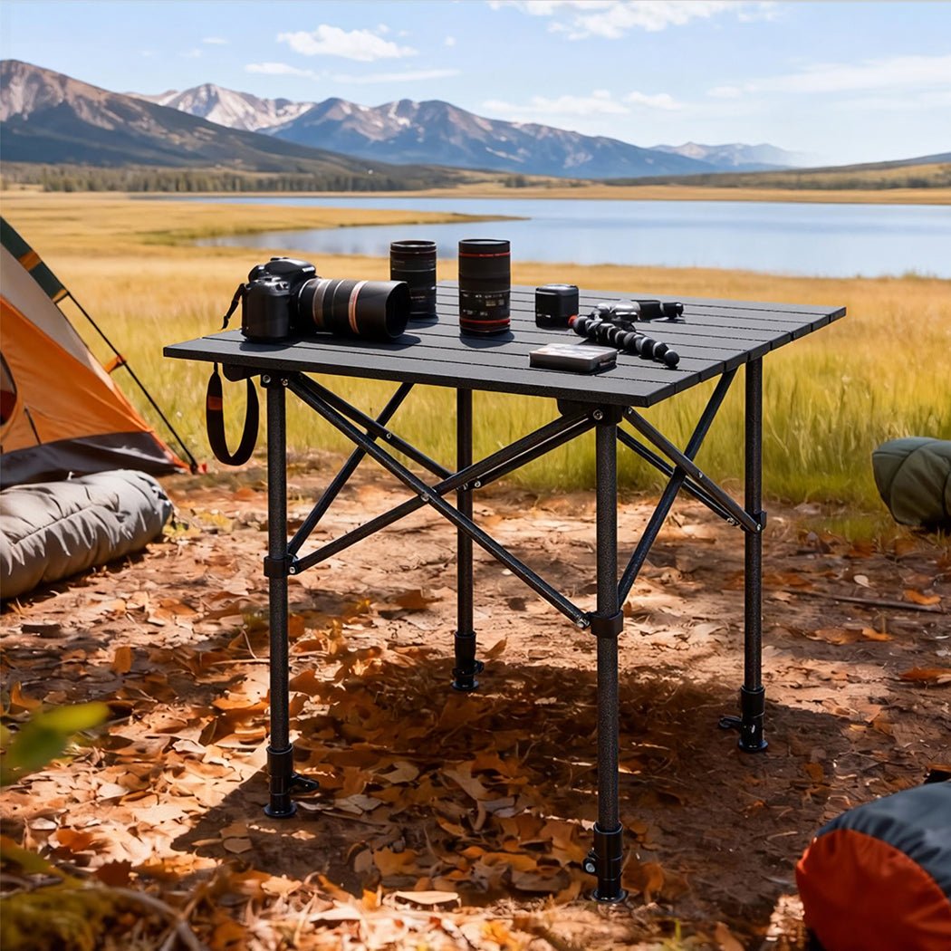 Adjustable Folding Aluminum Camping BBQ Table with Carry Bag - Black - Rivercity House & Home Co. (ABN 18 642 972 209) - Affordable Modern Furniture Australia