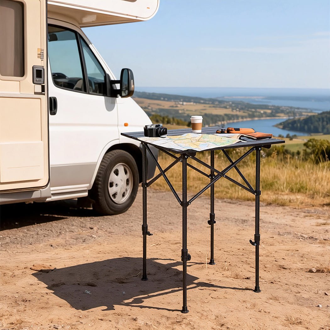 Adjustable Folding Aluminum Camping BBQ Table with Carry Bag - Black - Rivercity House & Home Co. (ABN 18 642 972 209) - Affordable Modern Furniture Australia