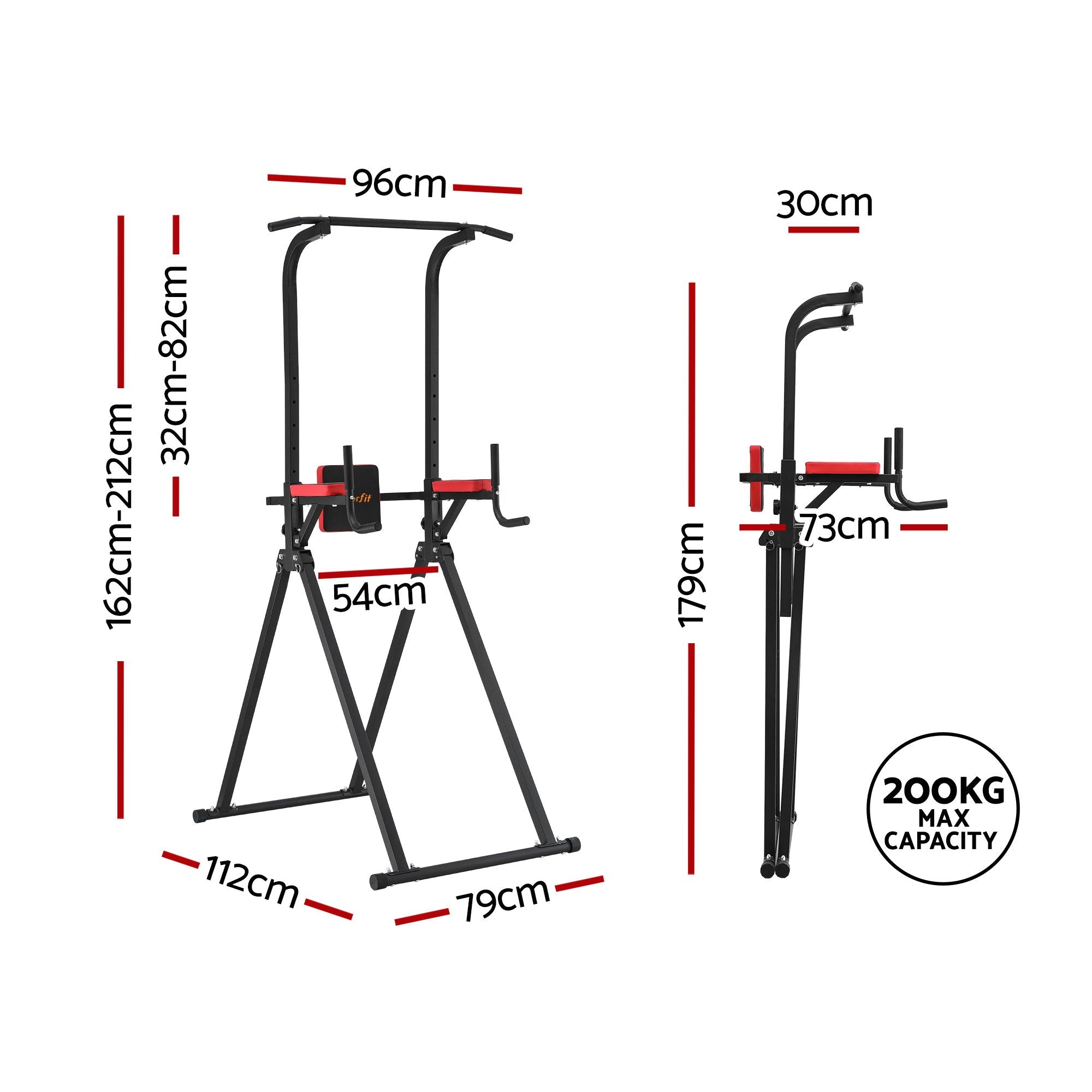 Adjustable Folding Chin Up Tower Pull Up and Dip Station for Home Gym - Black - Sports & Fitness > Exercise, Gym & Fitness > Weightlifting Machines & Racks - Rivercity House & Home Co. (ABN 18 642 972 209) - Affordable Modern Furniture Australia
