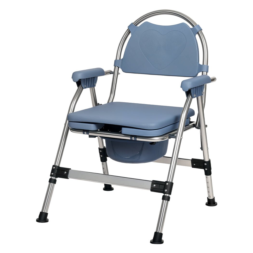 Adjustable Folding Commode Chair with Removable Bucket for Elderly, Pregnant & Disability Aid - Blue - Rivercity House & Home Co. (ABN 18 642 972 209) - Affordable Modern Furniture Australia