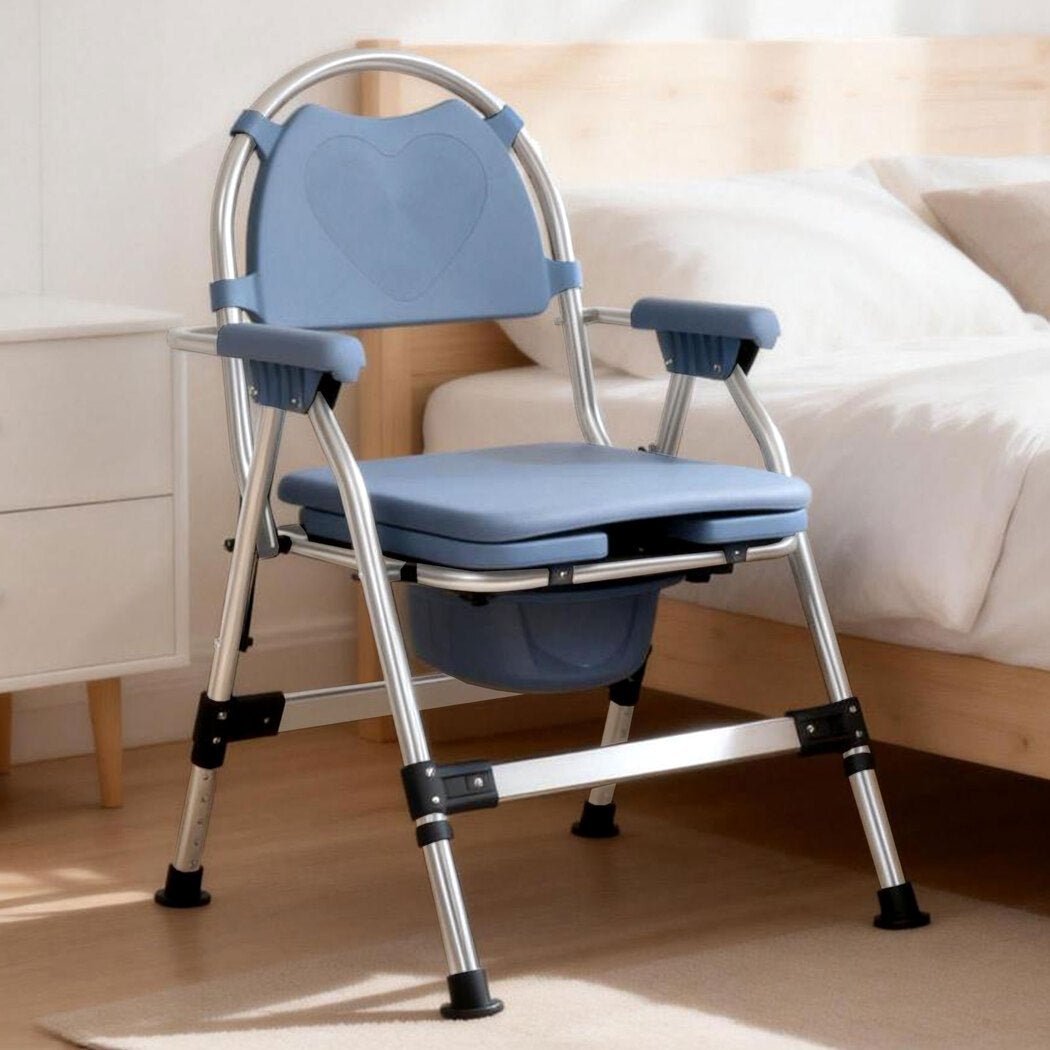 Adjustable Folding Commode Chair with Removable Bucket for Elderly, Pregnant & Disability Aid - Blue - Rivercity House & Home Co. (ABN 18 642 972 209) - Affordable Modern Furniture Australia