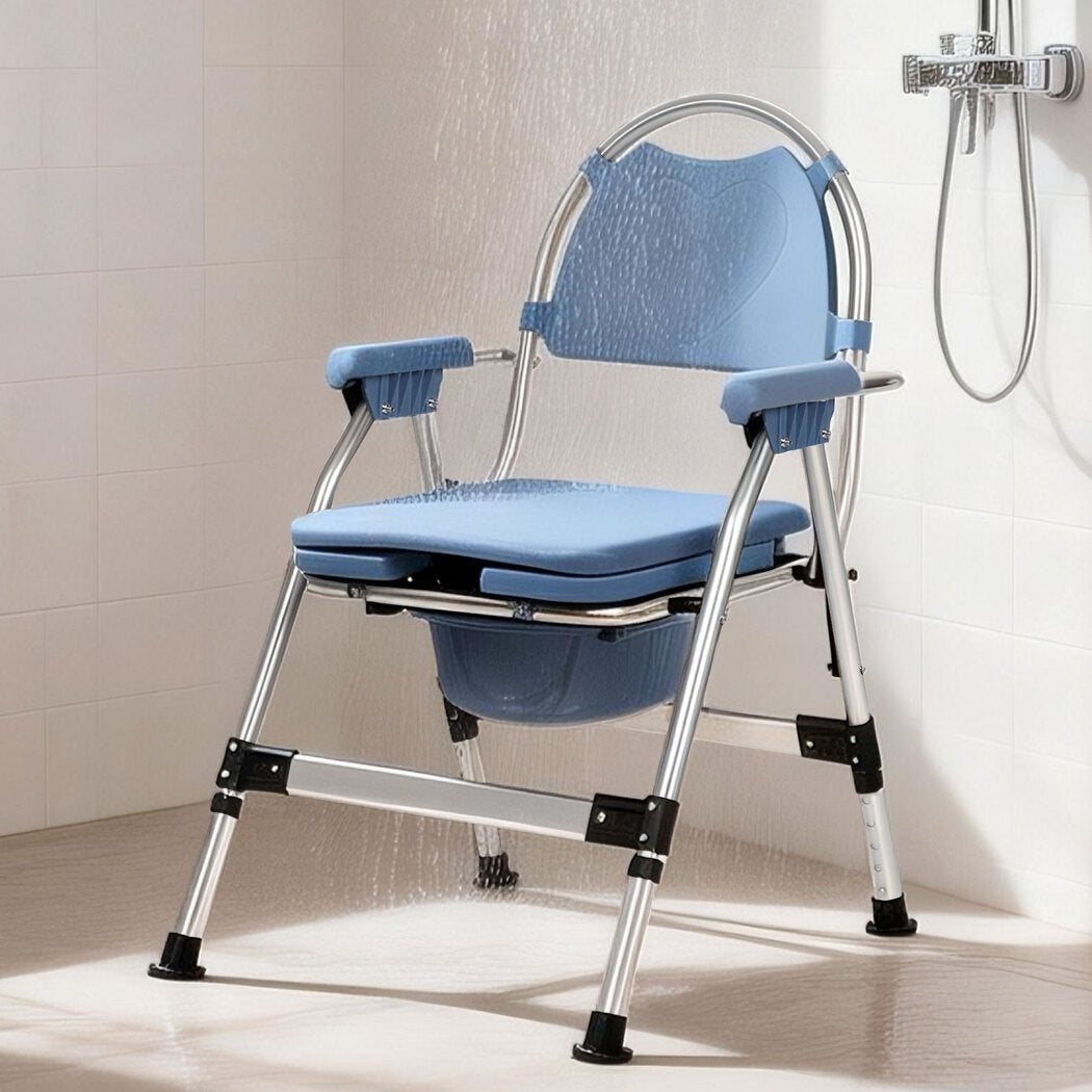 Adjustable Folding Commode Chair with Removable Bucket for Elderly, Pregnant & Disability Aid - Blue - Rivercity House & Home Co. (ABN 18 642 972 209) - Affordable Modern Furniture Australia