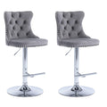 Adjustable Grey Velvet Swivel Bar Stools with Tufted Back and Nailhead Trim, 2-Pack - Grey