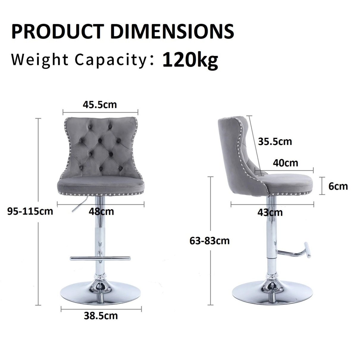 Adjustable Grey Velvet Swivel Bar Stools with Tufted Back and Nailhead Trim, 2 - Pack - Grey - Furniture > Bar Stools & Chairs > Table & Bar Stools - Rivercity House & Home Co. (ABN 18 642 972 209) - Affordable Modern Furniture Australia