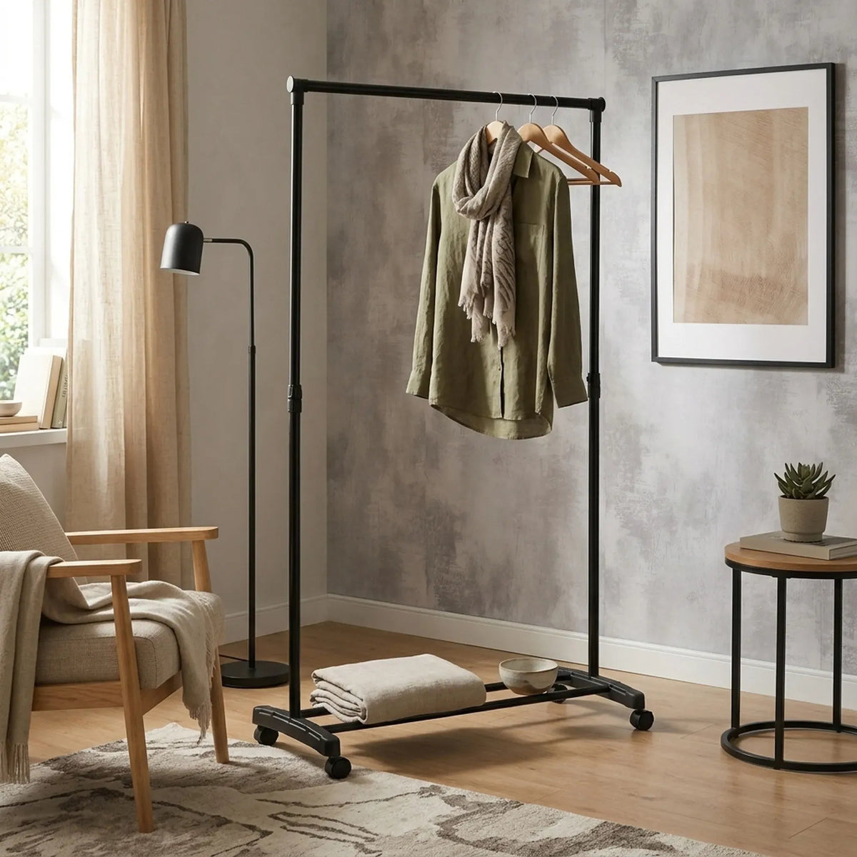Adjustable Height Clothes Rack with Wheels and Bottom Bars for Shoes - Black - Home & Garden > Storage > Clothing & Wardrobe Storage - Rivercity House & Home Co. (ABN 18 642 972 209) - Affordable Modern Furniture Australia