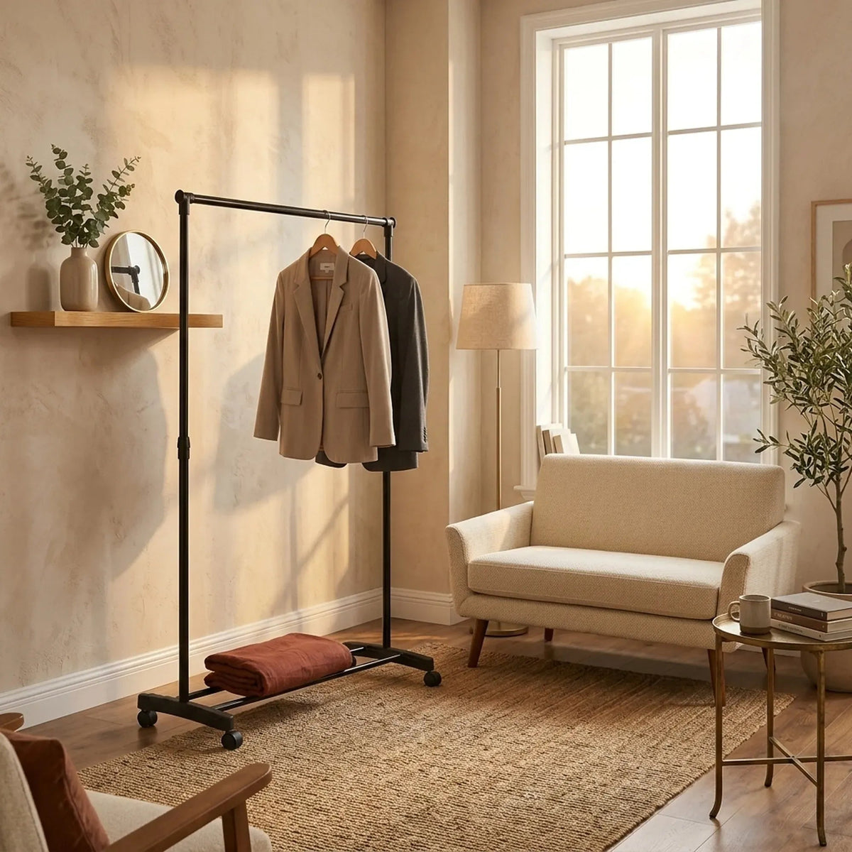 Adjustable Height Clothes Rack with Wheels and Bottom Bars for Shoes - Black - Home & Garden > Storage > Clothing & Wardrobe Storage - Rivercity House & Home Co. (ABN 18 642 972 209) - Affordable Modern Furniture Australia